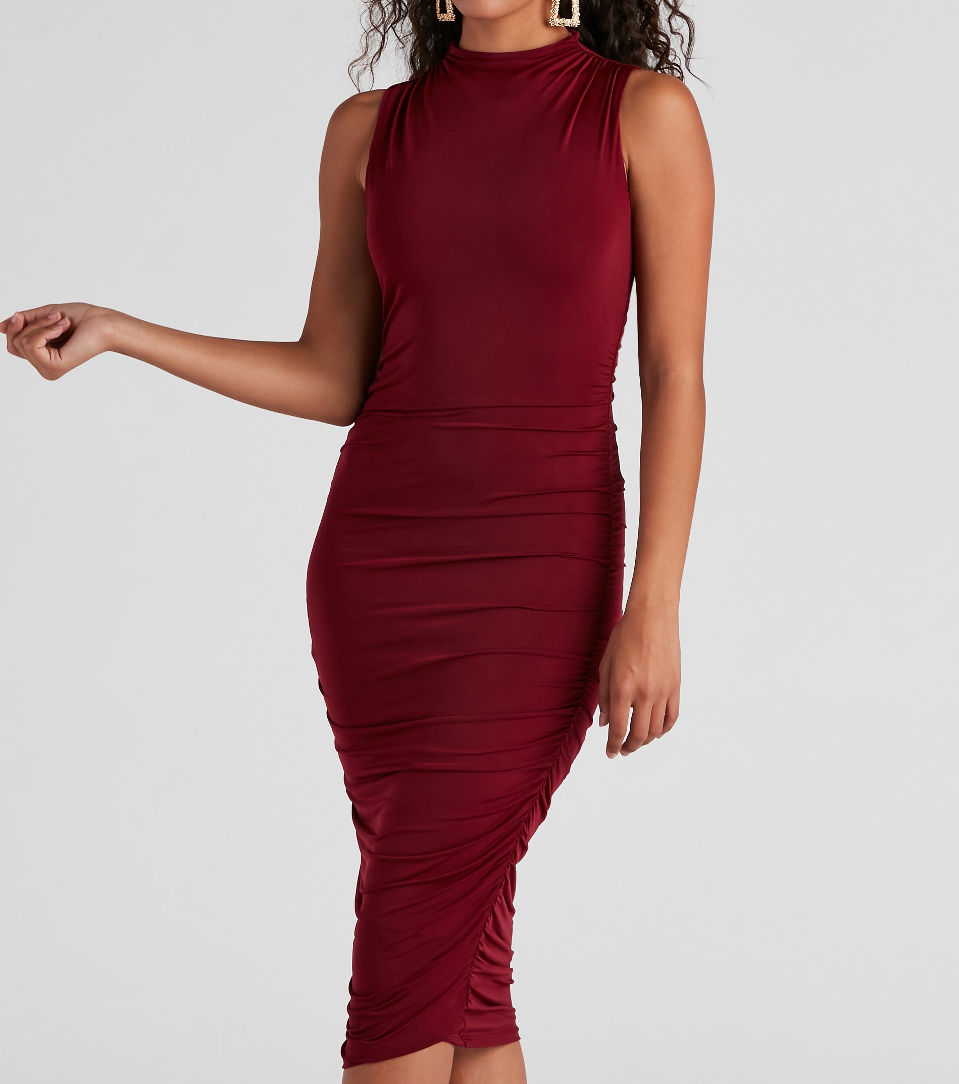 Curves Ahead Sleeveless Ruched Midi Dress