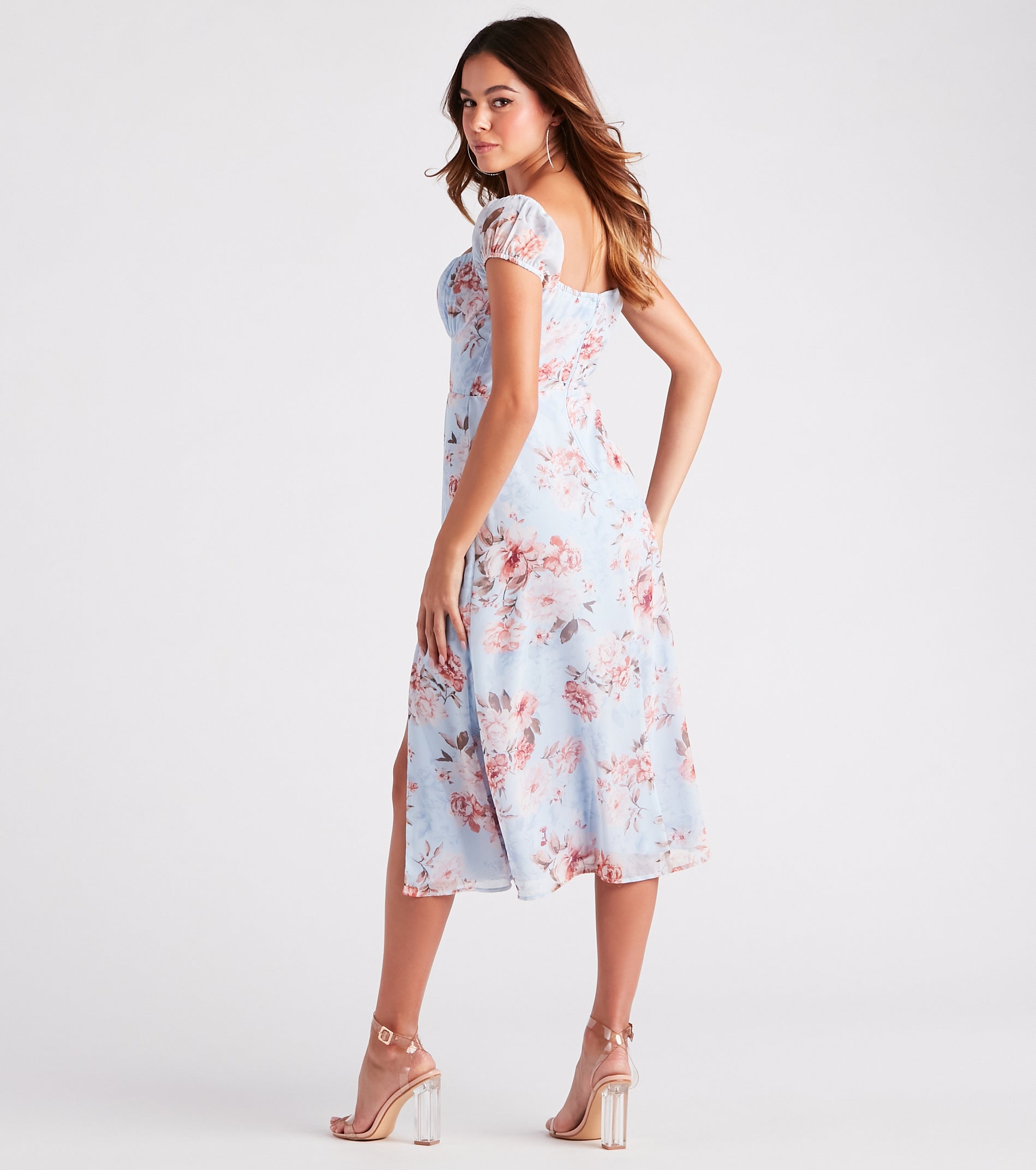 Fresh Breeze Floral Chiffon Midi Dress