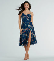 Garden Chic Floral Chiffon Midi Dress