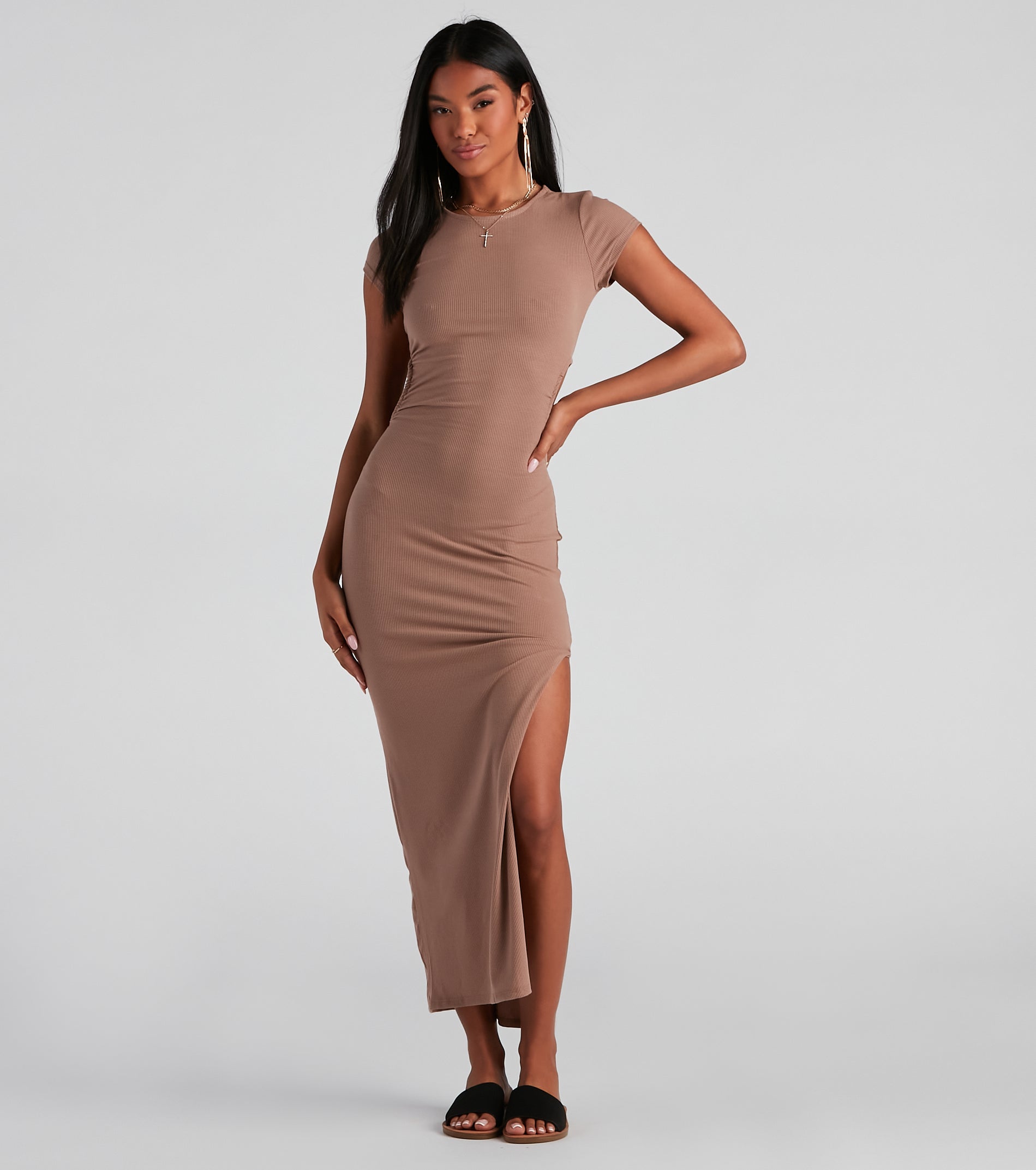 Essential High Slit Ribbed Knit Maxi Dress