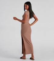 Essential High Slit Ribbed Knit Maxi Dress