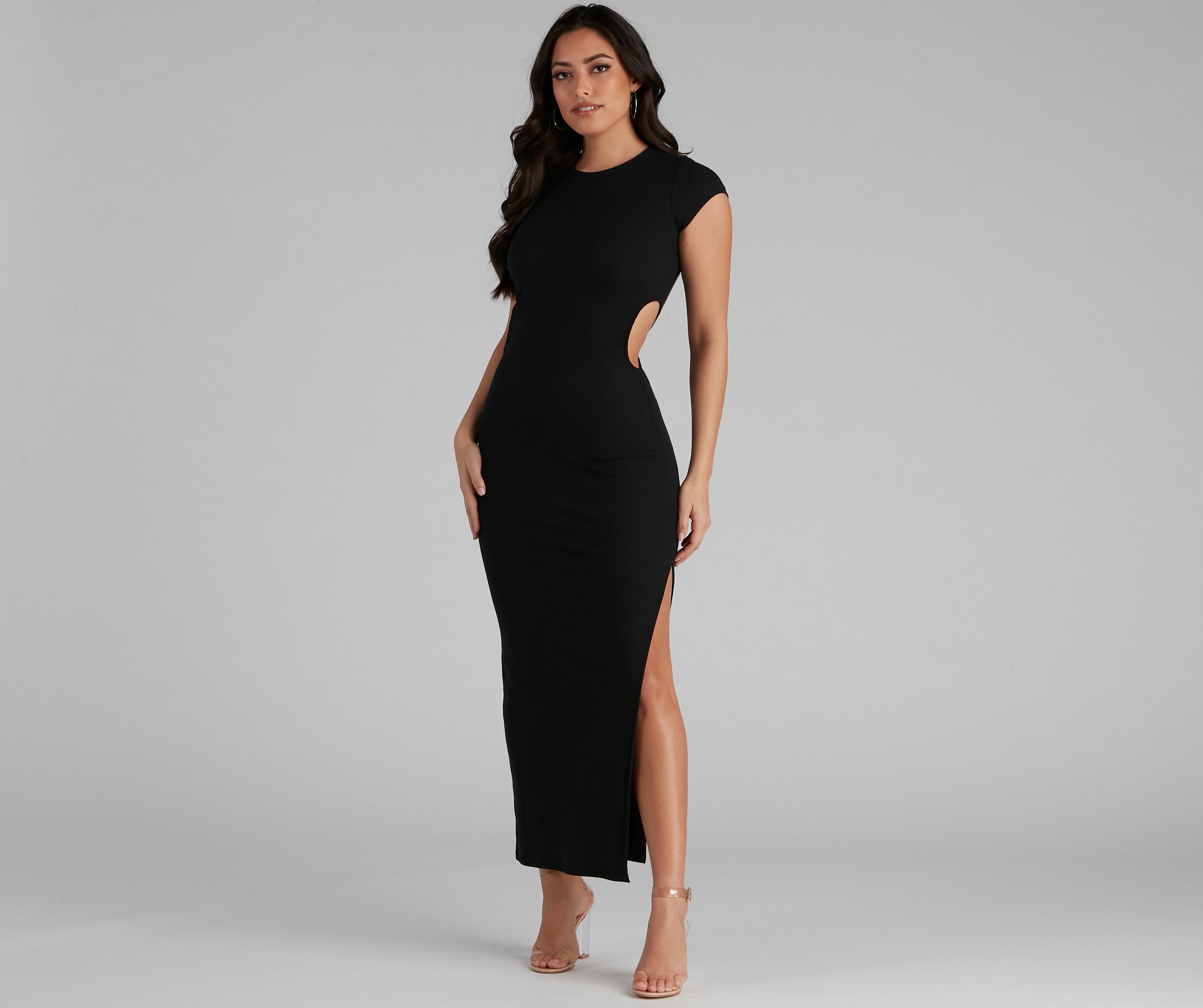 Essential High Slit Ribbed Knit Maxi Dress