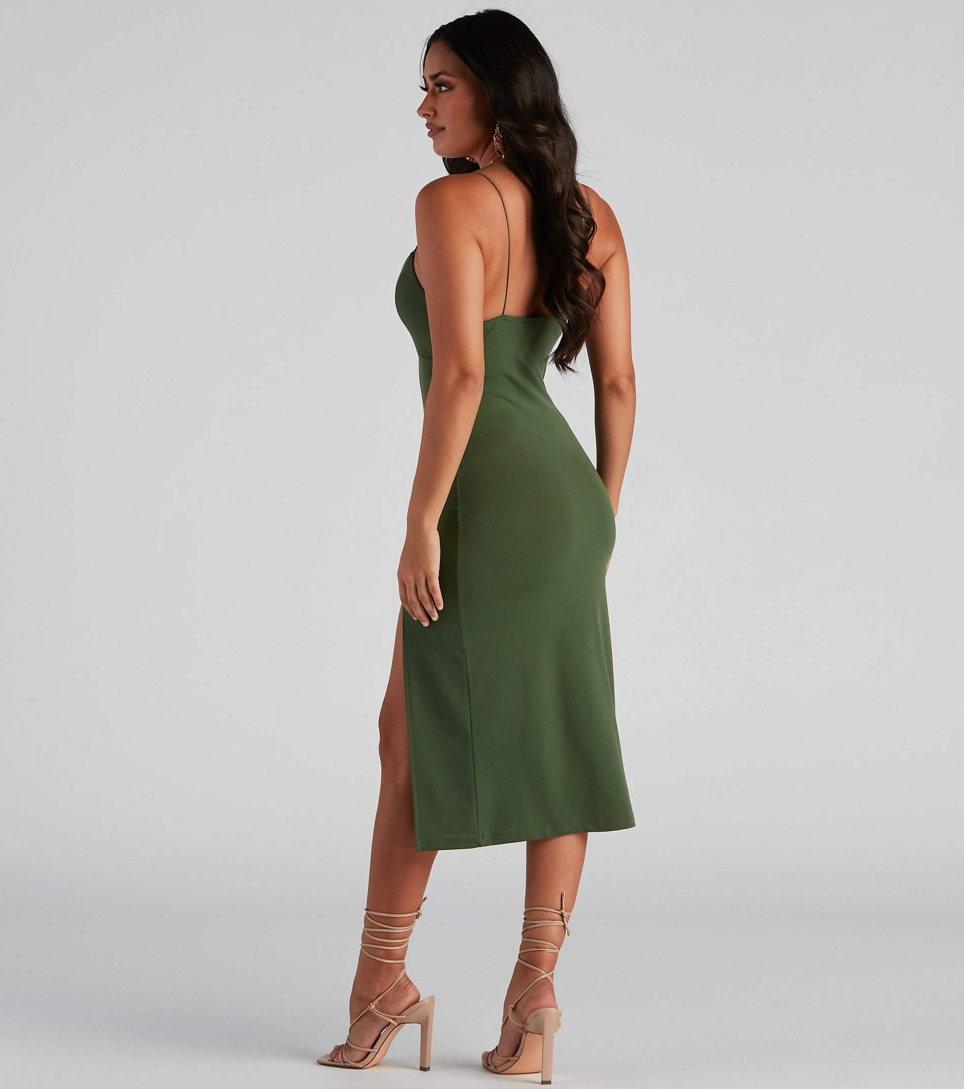 Catch Up Crepe Slip Midi Dress