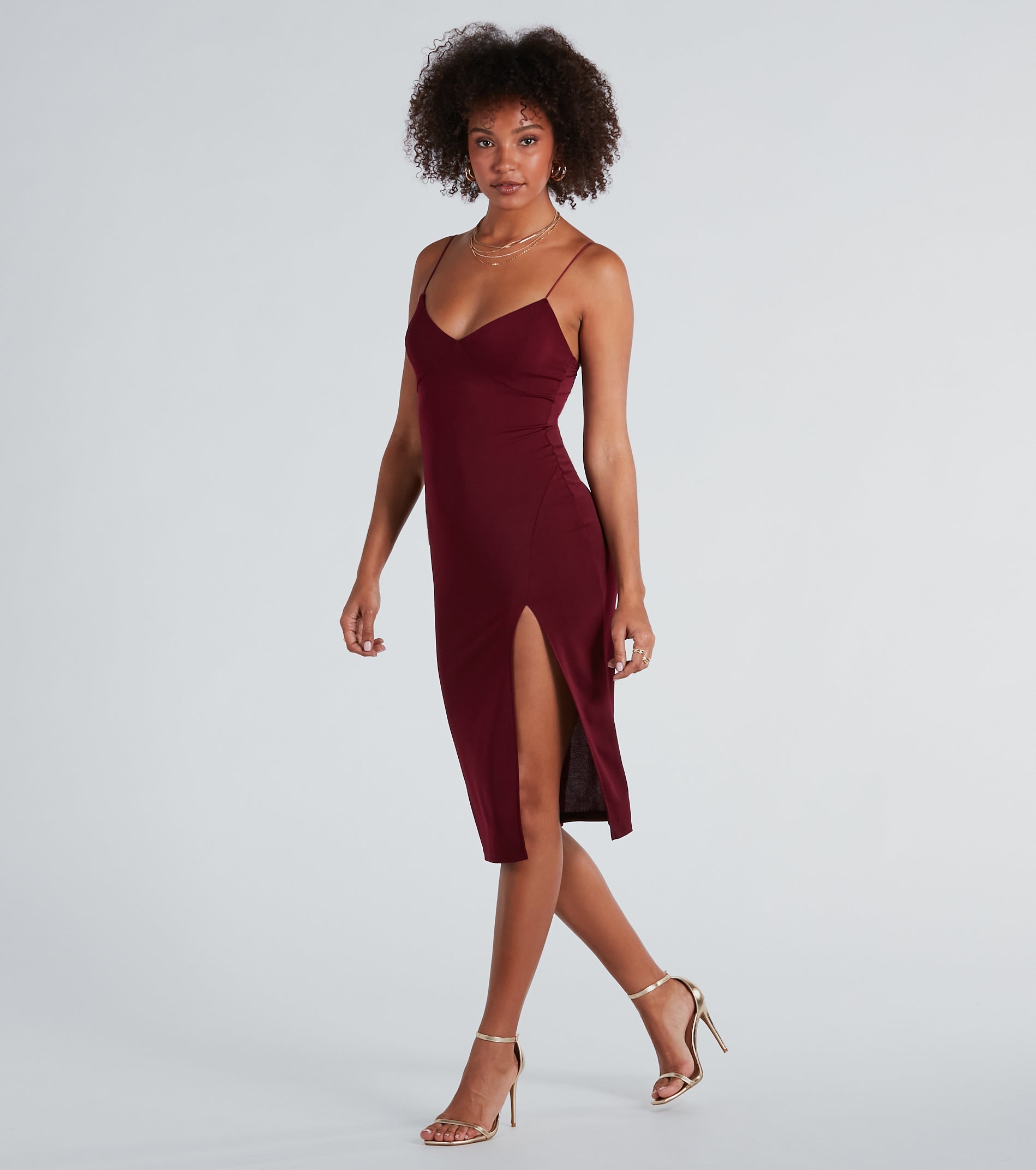 Catch Up Crepe Slip Midi Dress