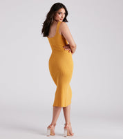 Strut And Snap Ribbed Knit Midi Dress