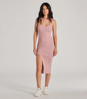 Perfectly Stylish Sleeveless Ribbed Knit Midi Dress